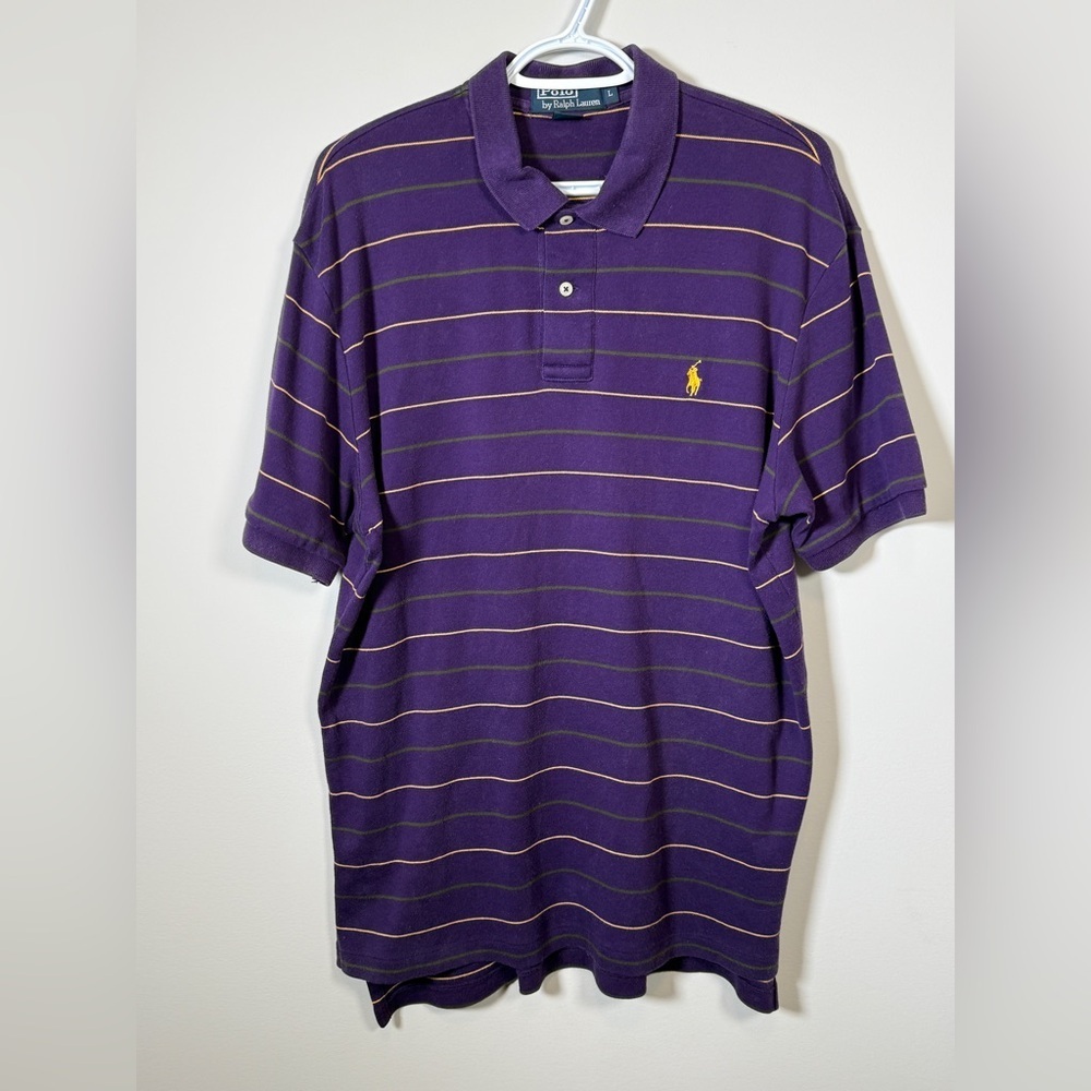 Polo Ralph Lauren Striped Short Sleeve Cotton Polo Shirt Purple Large